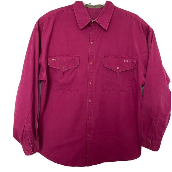 Columbia Canvas Shirt Men’s XL Long Sleeve Button Up Cranberry Red 100% Cotton - Picture 1 of 13
